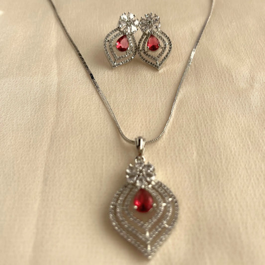 Red Stone CZ Pendant Set With Chain 10003