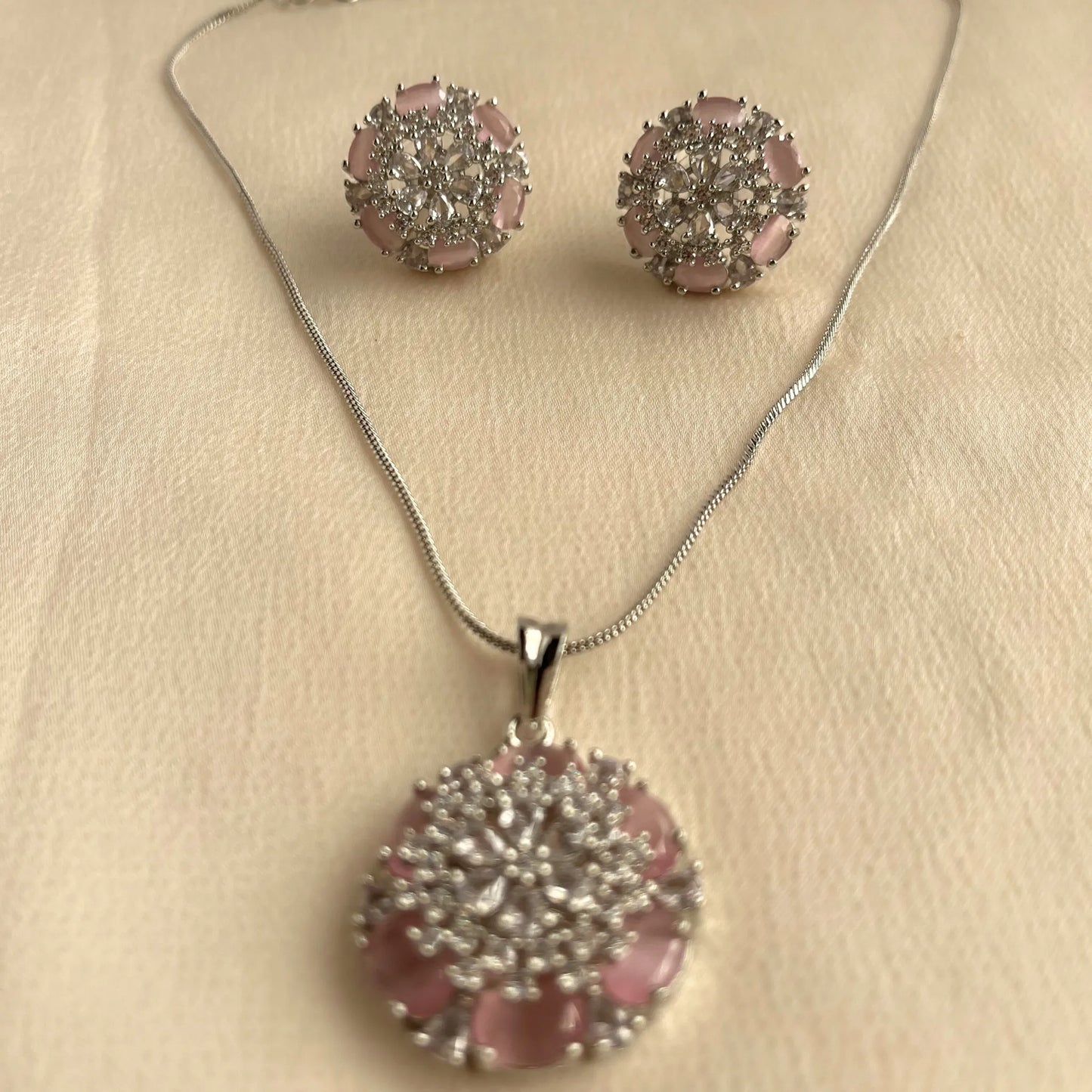 Pink Stone CZ Pendant Set With Chain 10004