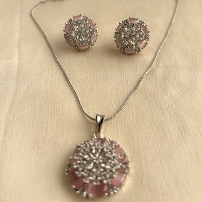 Pink Stone CZ Pendant Set With Chain 10004