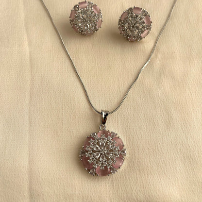 Pink Stone CZ Pendant Set With Chain 10004