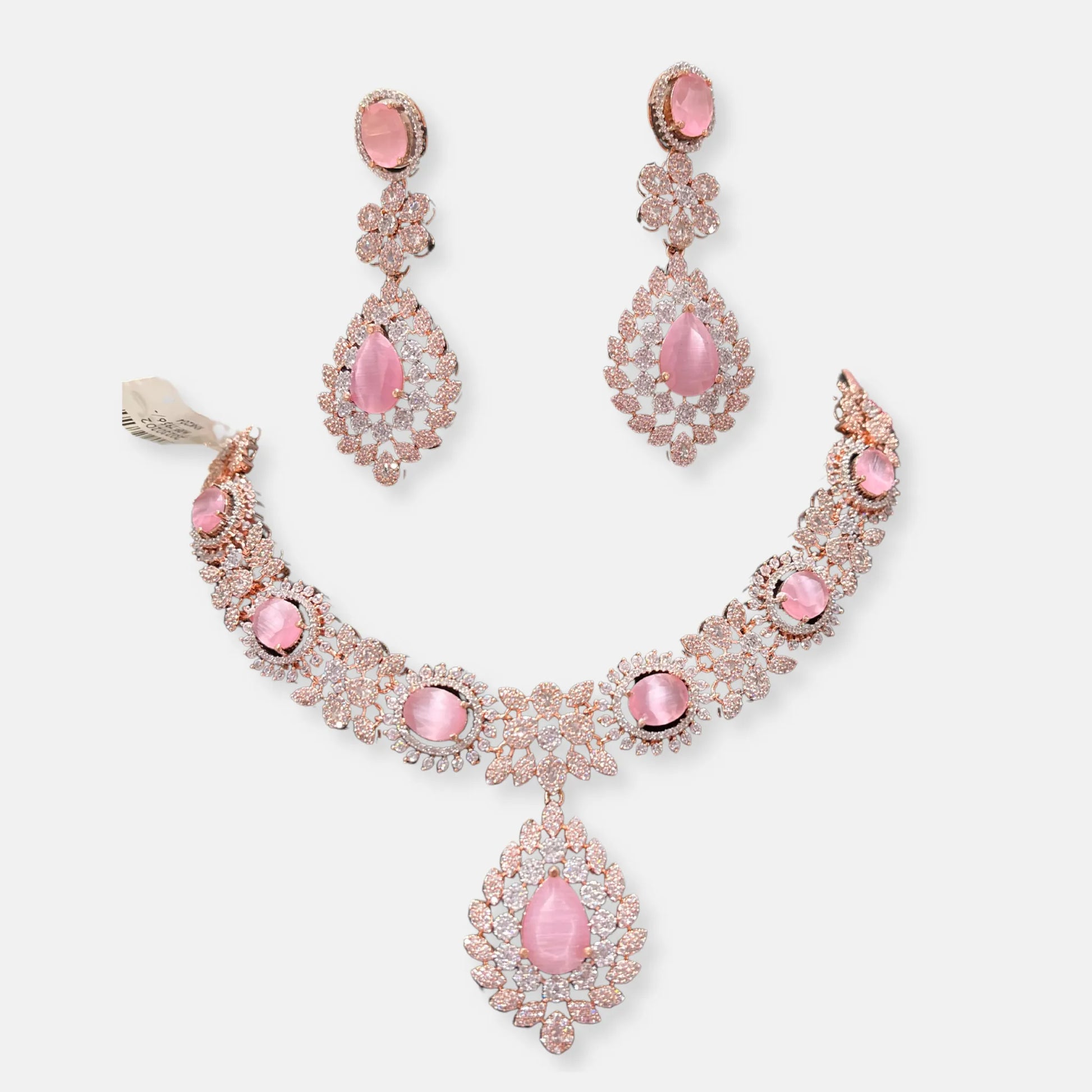 Cubic Zirconia Silver Plated Necklace Set 10014 - Jewelit
