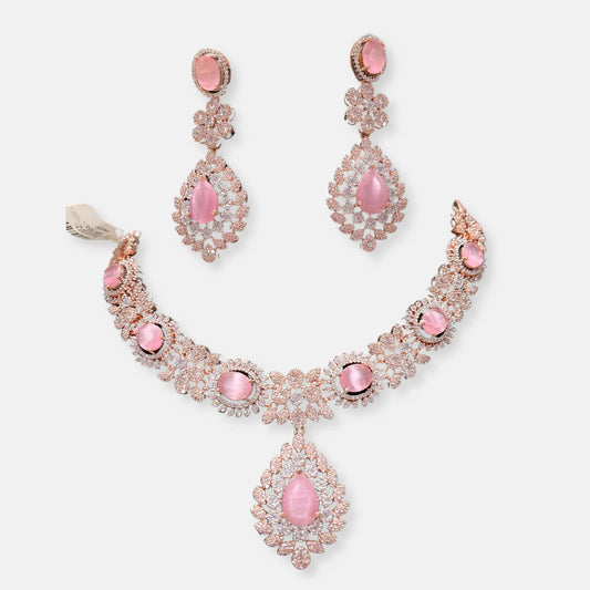 Cubic Zirconia Silver Plated Necklace Set 10014 - Jewelit