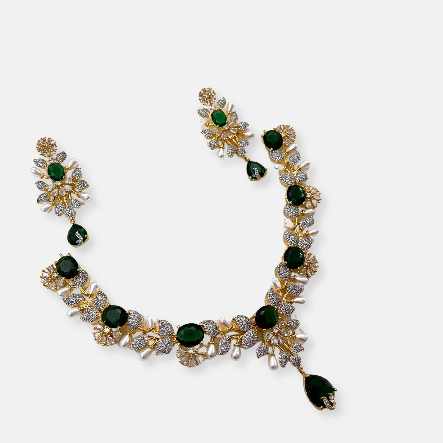 Cubic Zirconia Gold Plated Necklace Set 10031