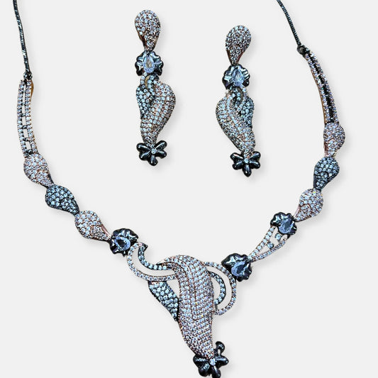 Cubic Zirconia Black Rose Plated Necklace Set 10027