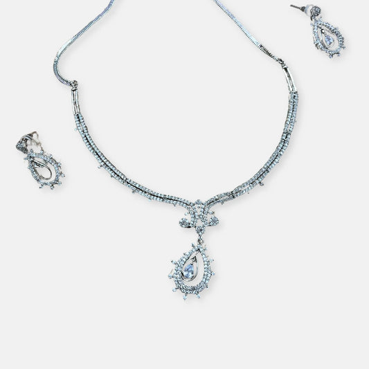 Cubic Zirconia Silver Plated Necklace Set 10026