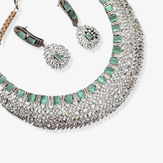Cubic Zirconia Silver Plated Necklace Set 10020