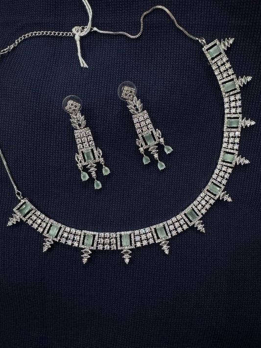 Cubic Zirconia Silver Plated Necklace Set 10003 - Jewelit