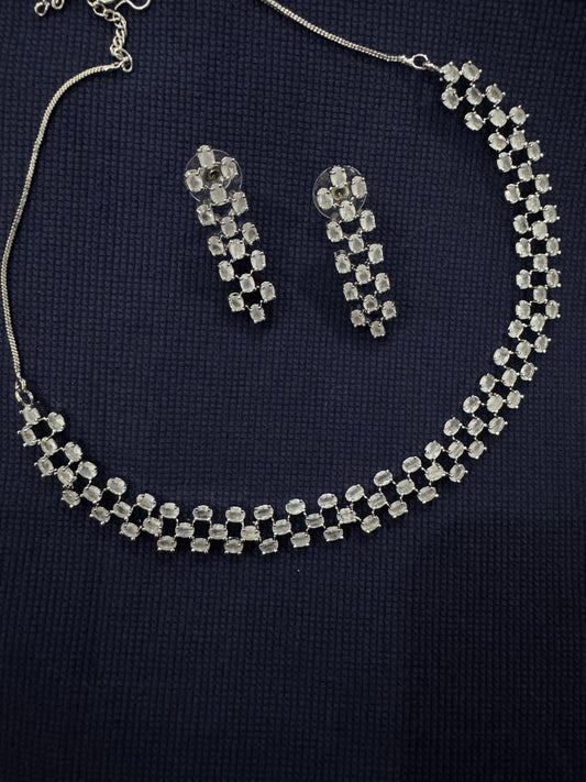 Cubic Zirconia Silver Plated Necklace Set 10004 - Jewelit