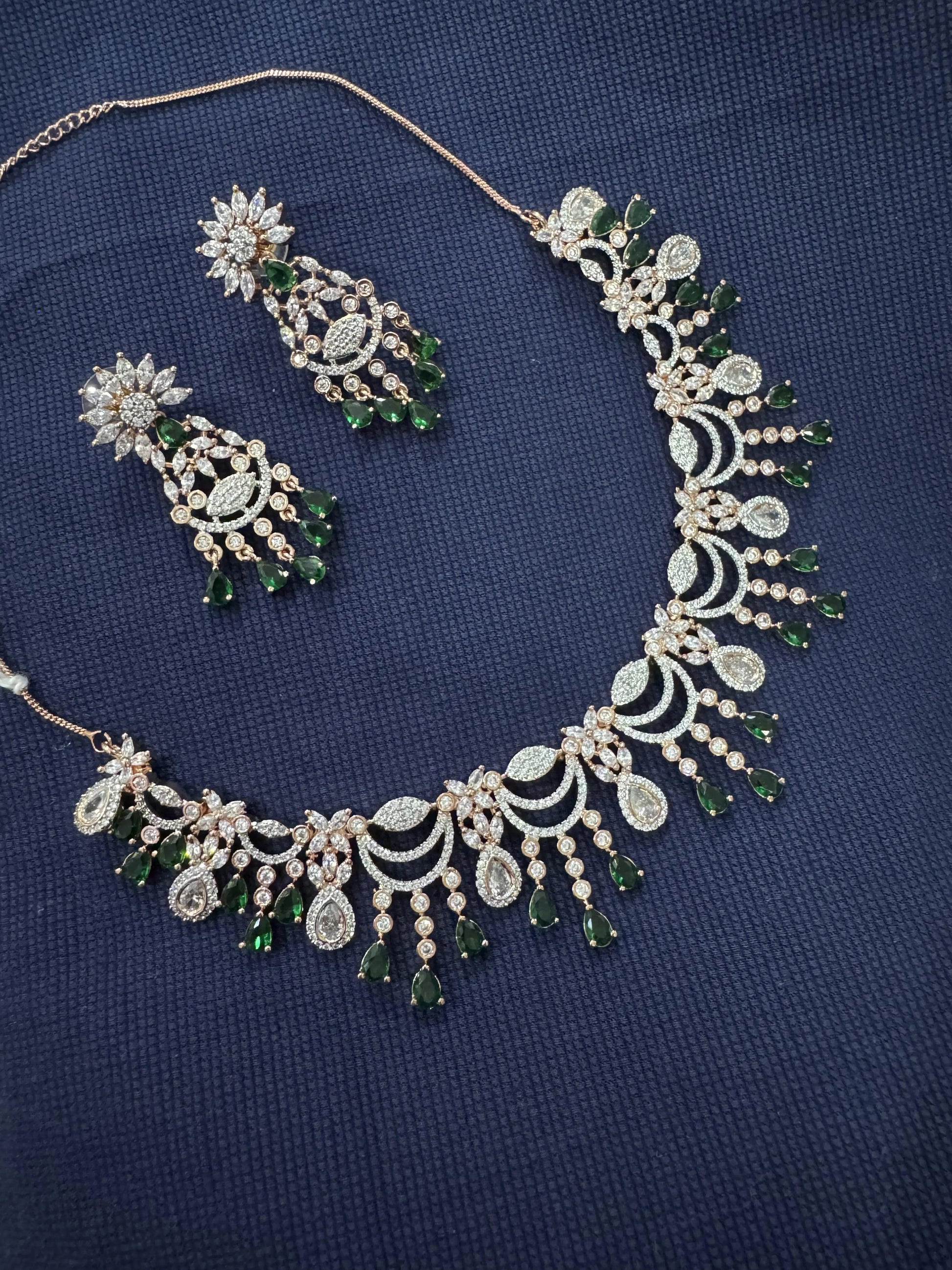 Cubic Zirconia Silver Plated Necklace Set 10006 - Jewelit