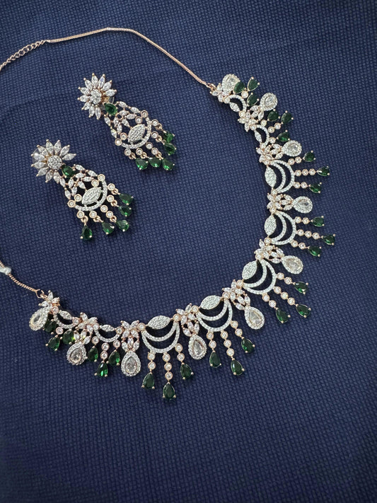Cubic Zirconia Silver Plated Necklace Set 10006 - Jewelit