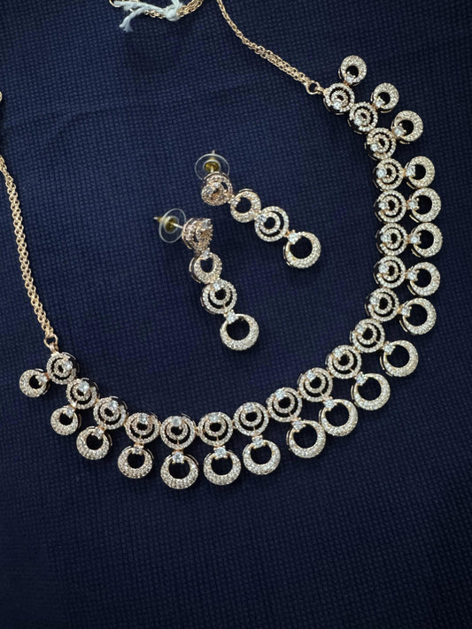 Cubic Zirconia Silver Plated Necklace Set 10007 - Jewelit