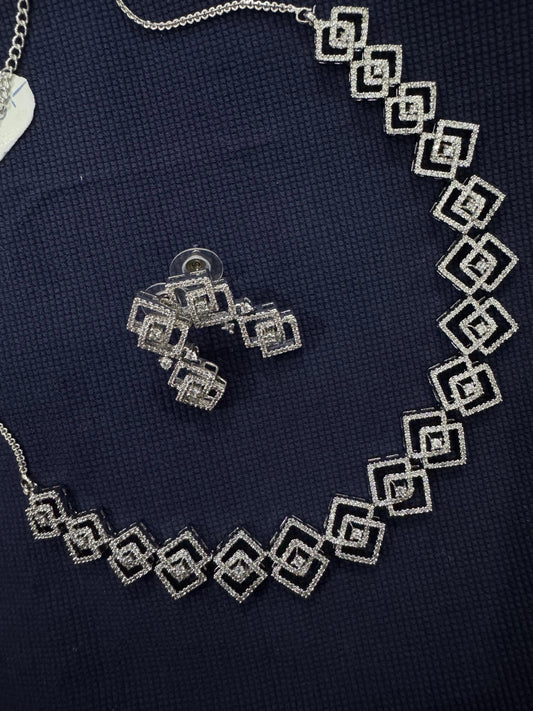 Cubic Zirconia Silver Plated Necklace Set 10008 - Jewelit