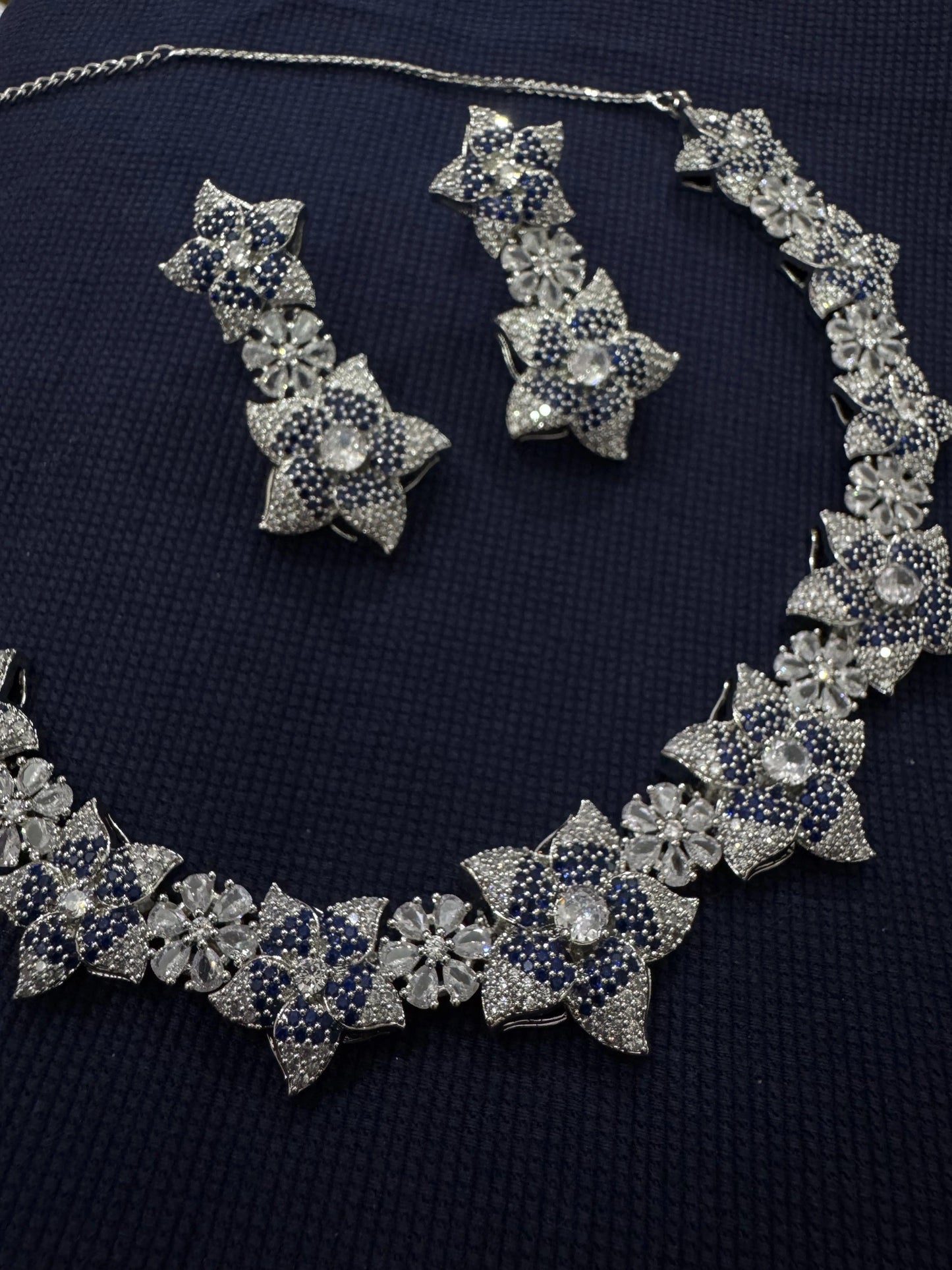 Cubic Zirconia Silver Plated Necklace Set 10009 - Jewelit