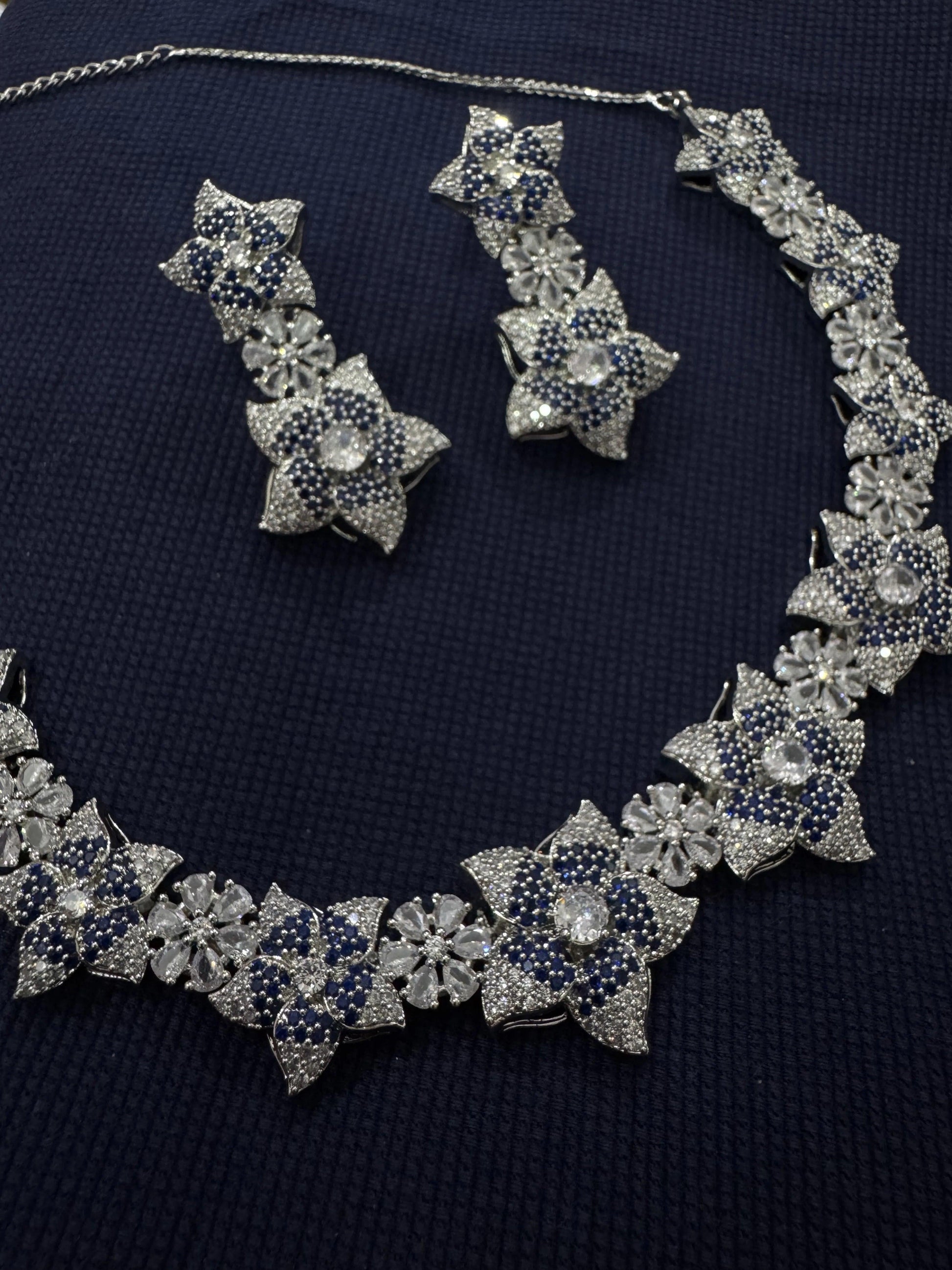 Cubic Zirconia Silver Plated Necklace Set 10009 - Jewelit
