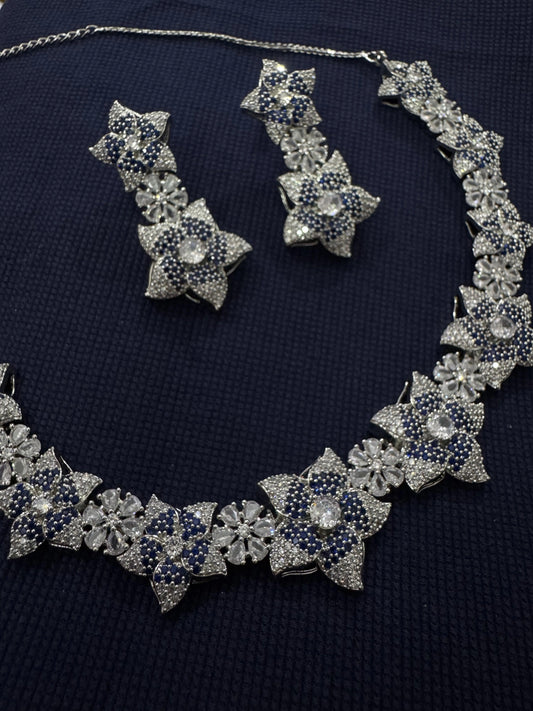 Cubic Zirconia Silver Plated Necklace Set 10009 - Jewelit