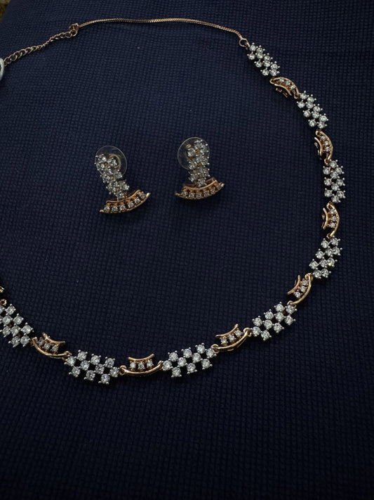 Cubic Zirconia Silver Plated Necklace Set 10010 - Jewelit
