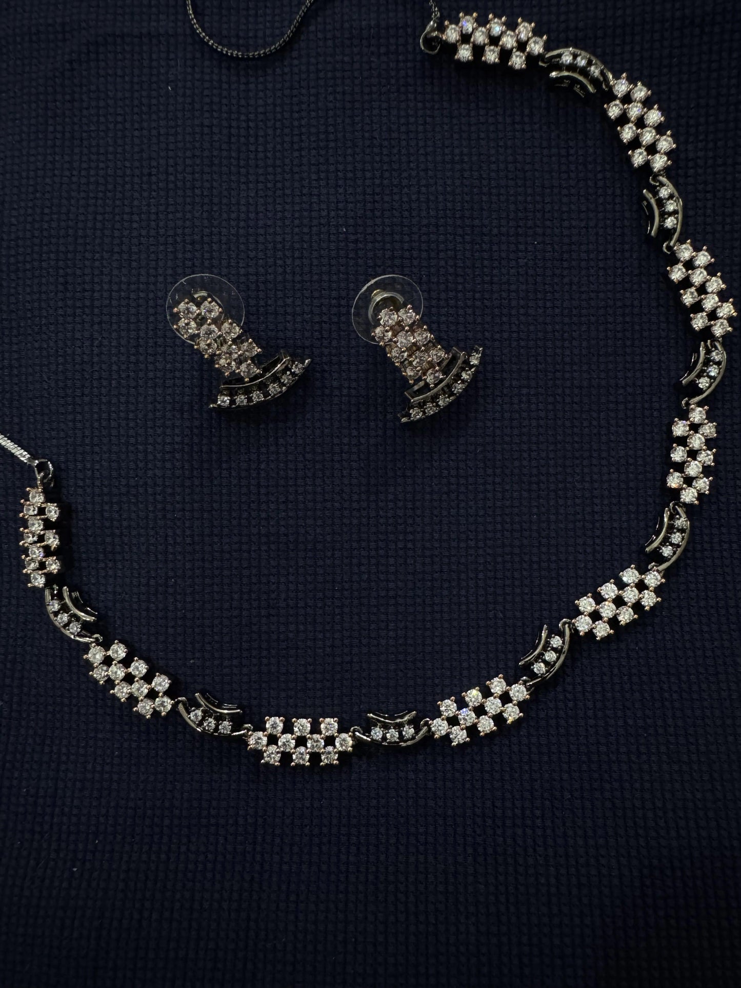 Cubic Zirconia Silver Plated Necklace Set 10010 - Jewelit