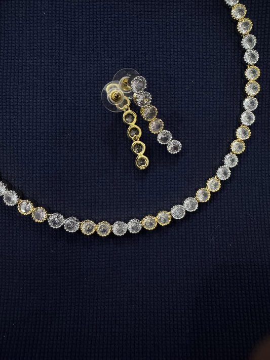 Cubic Zirconia Silver Plated Necklace Set 10011 - Jewelit