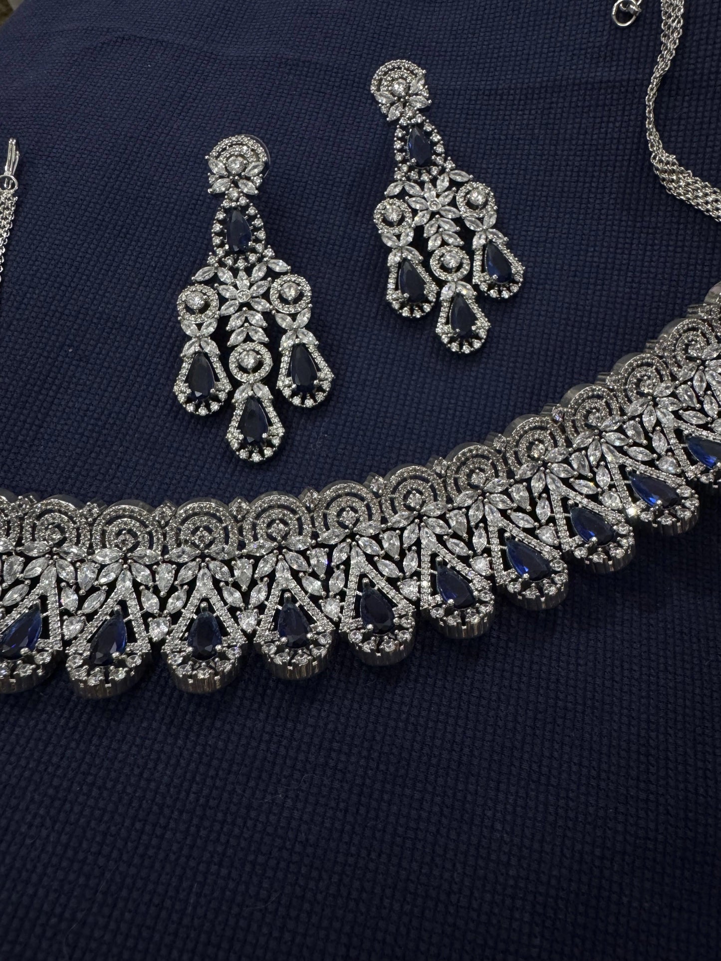Cubic Zirconia Silver Plated Necklace Set 10012 - Jewelit