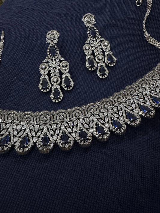 Cubic Zirconia Silver Plated Necklace Set 10012 - Jewelit