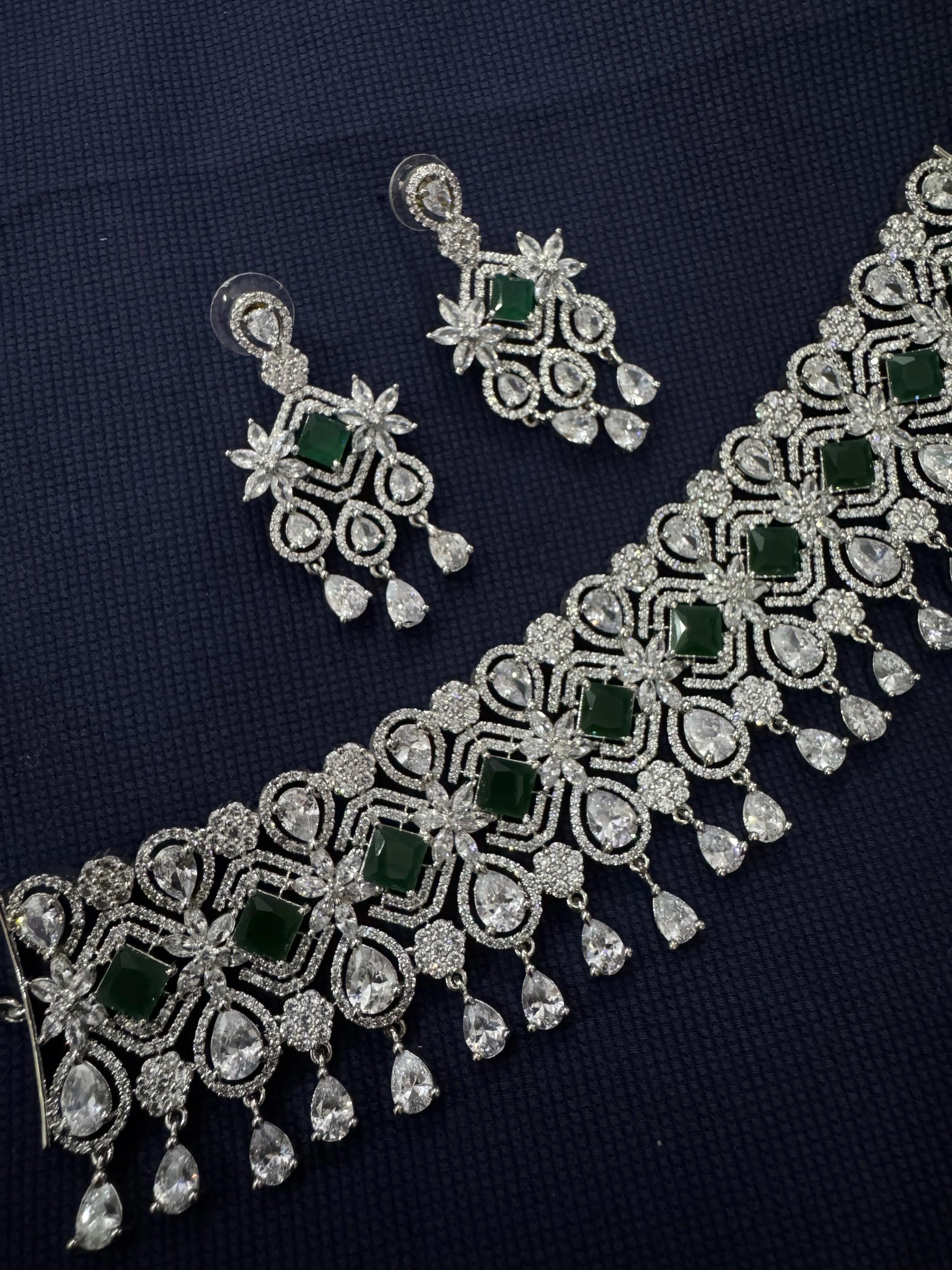 Cubic Zirconia Silver Plated Necklace Set 10013 - Jewelit