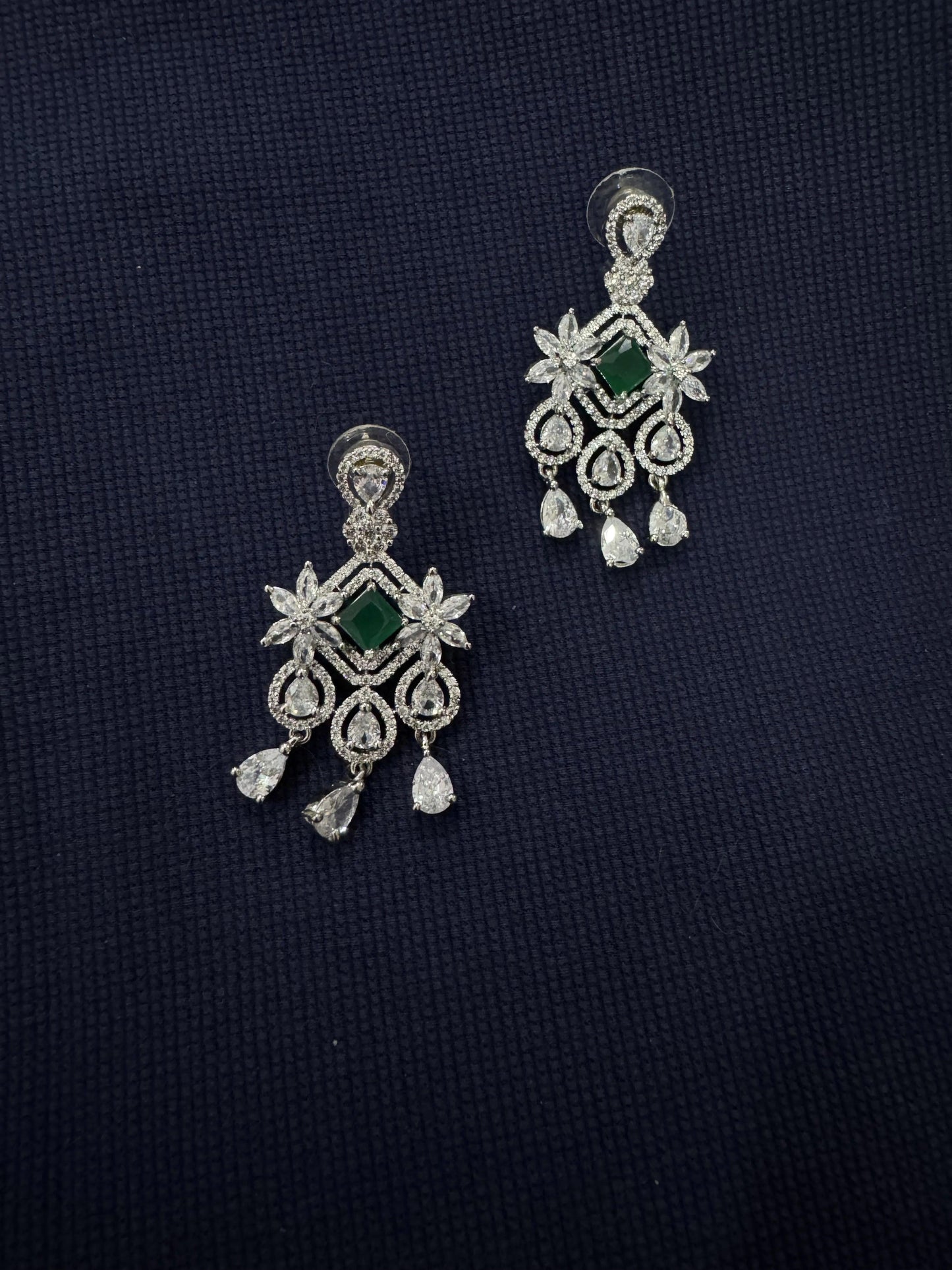 Cubic Zirconia Silver Plated Necklace Set 10013 - Jewelit