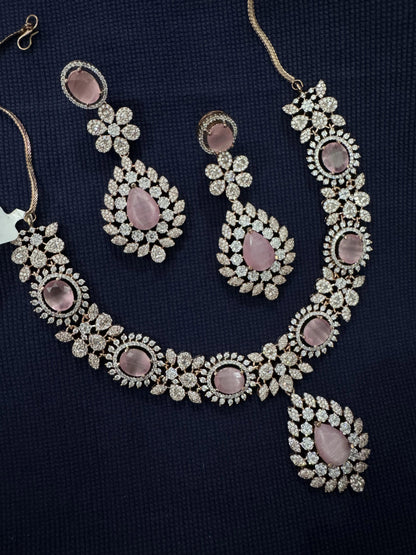 Cubic Zirconia Silver Plated Necklace Set 10014 - Jewelit