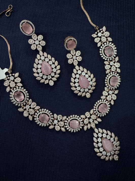 Cubic Zirconia Silver Plated Necklace Set 10014 - Jewelit