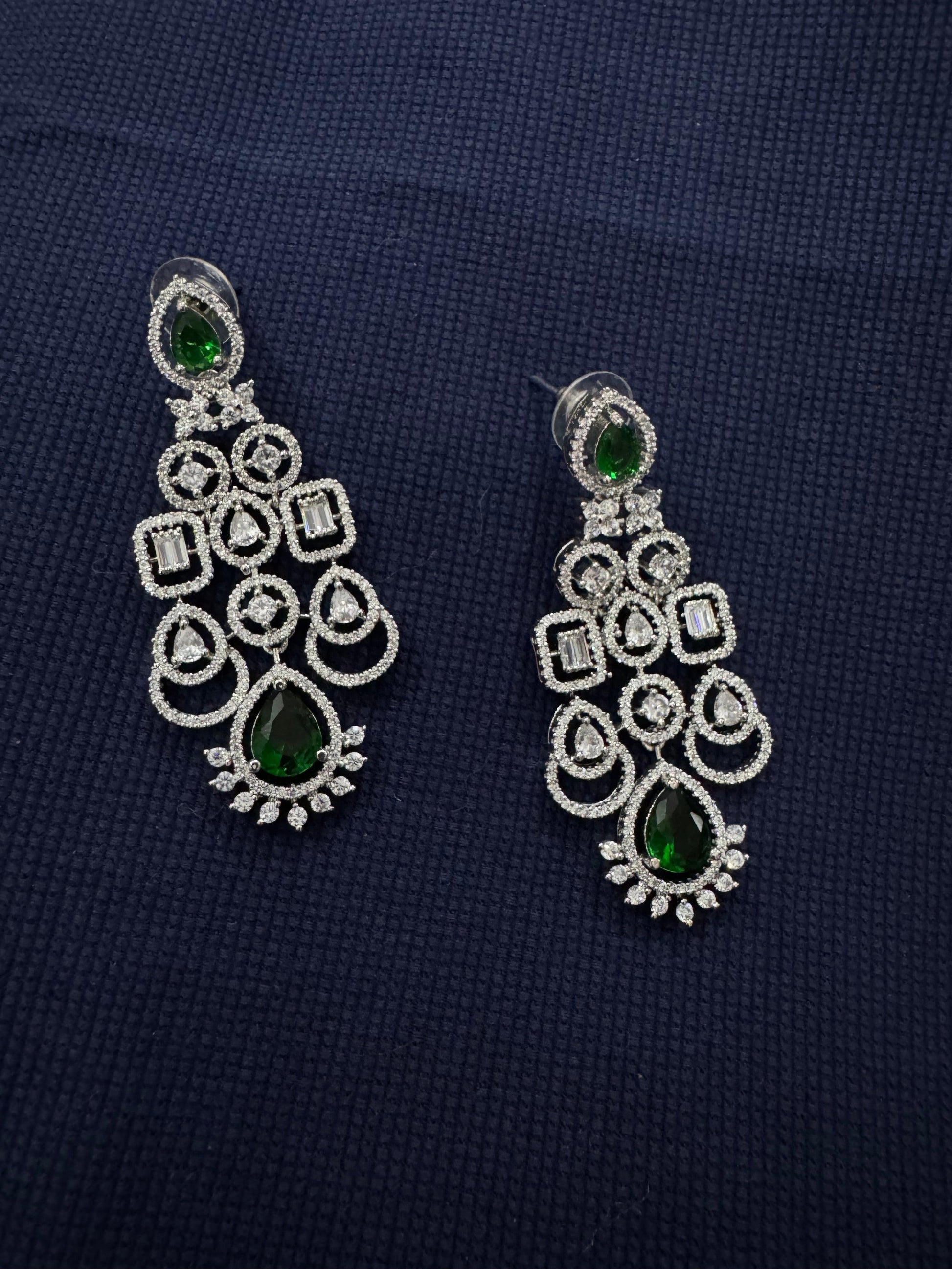 Cubic Zirconia Silver Plated Necklace Set 10002 - Jewelit