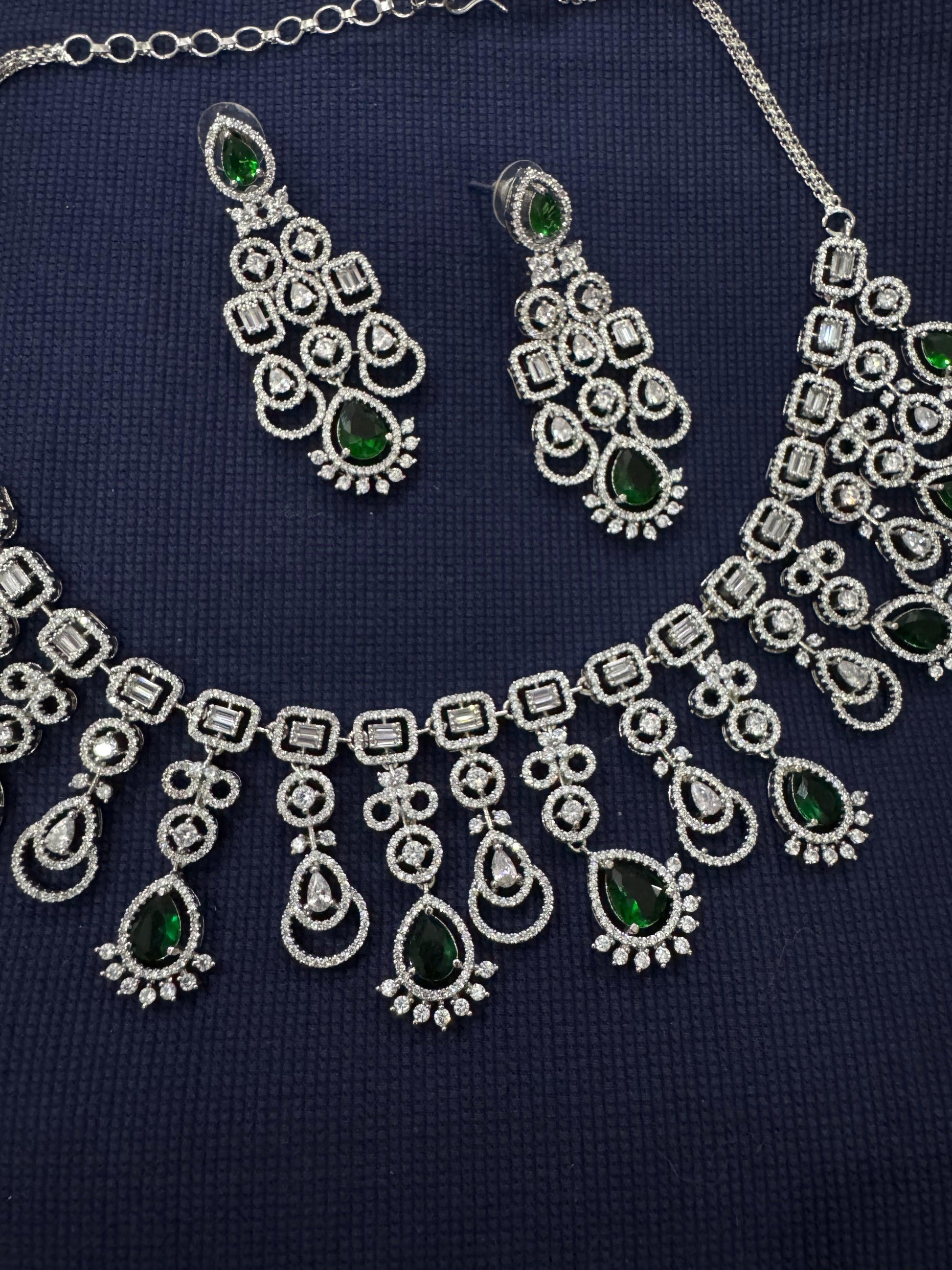 Cubic Zirconia Silver Plated Necklace Set 10002 - Jewelit