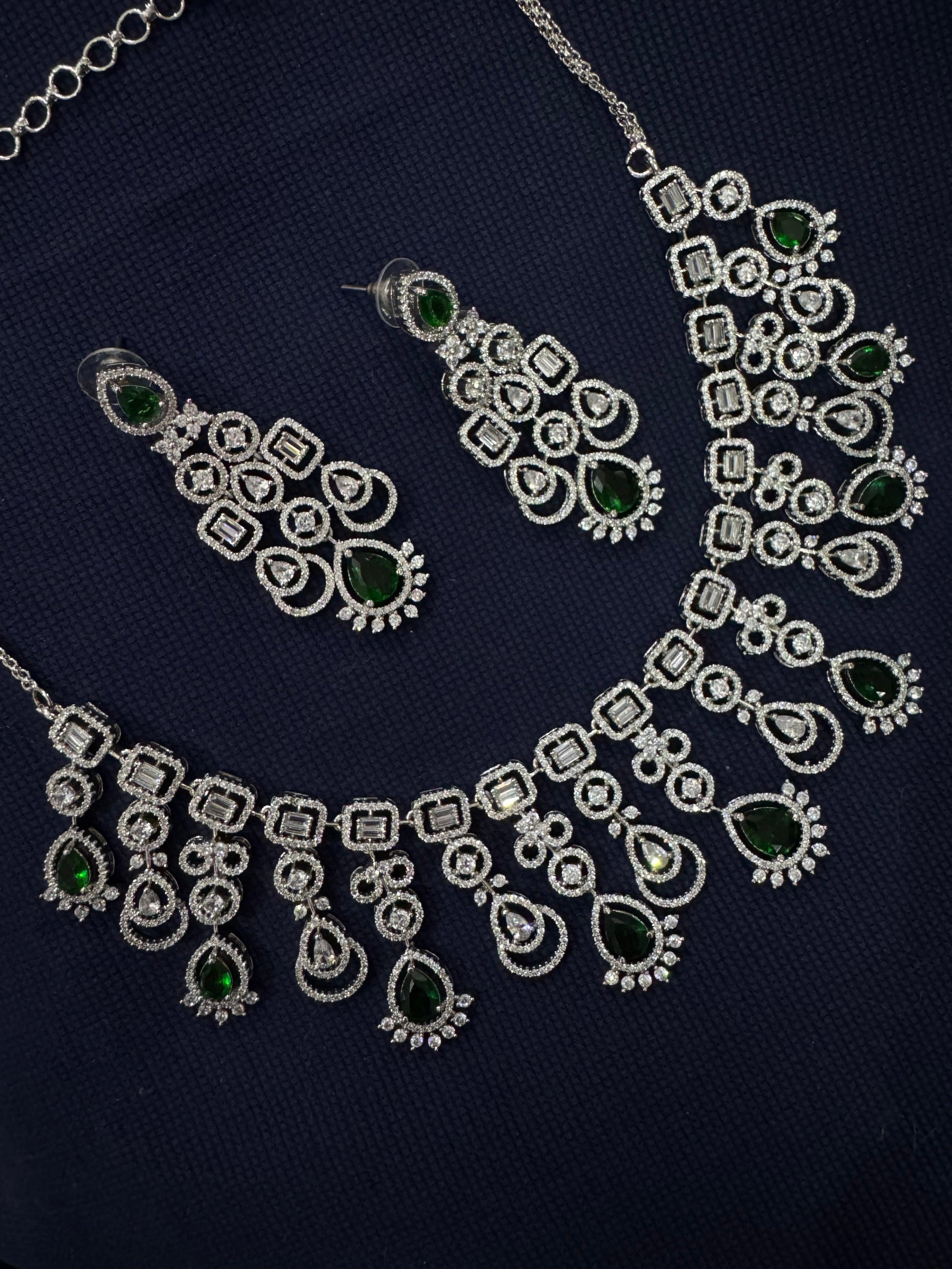 Cubic Zirconia Silver Plated Necklace Set 10002 - Jewelit