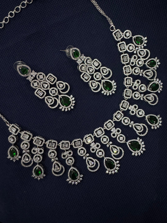 Cubic Zirconia Silver Plated Necklace Set 10002 - Jewelit