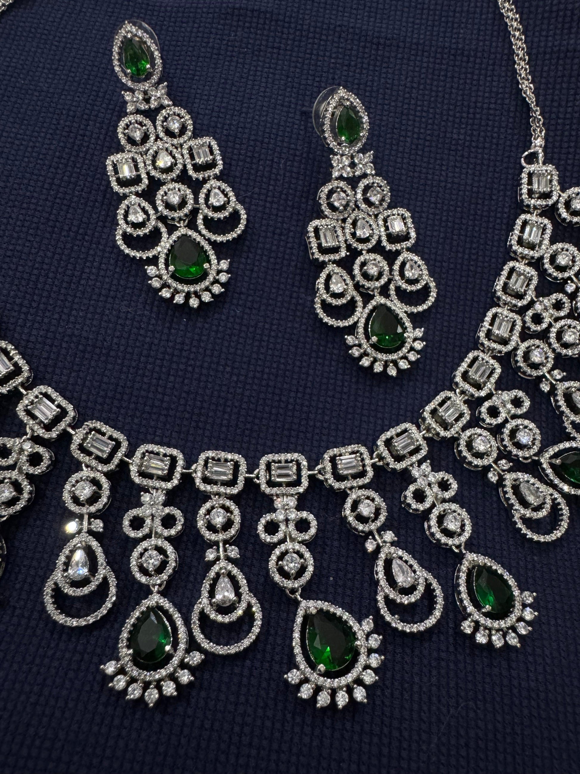 Cubic Zirconia Silver Plated Necklace Set 10002 - Jewelit