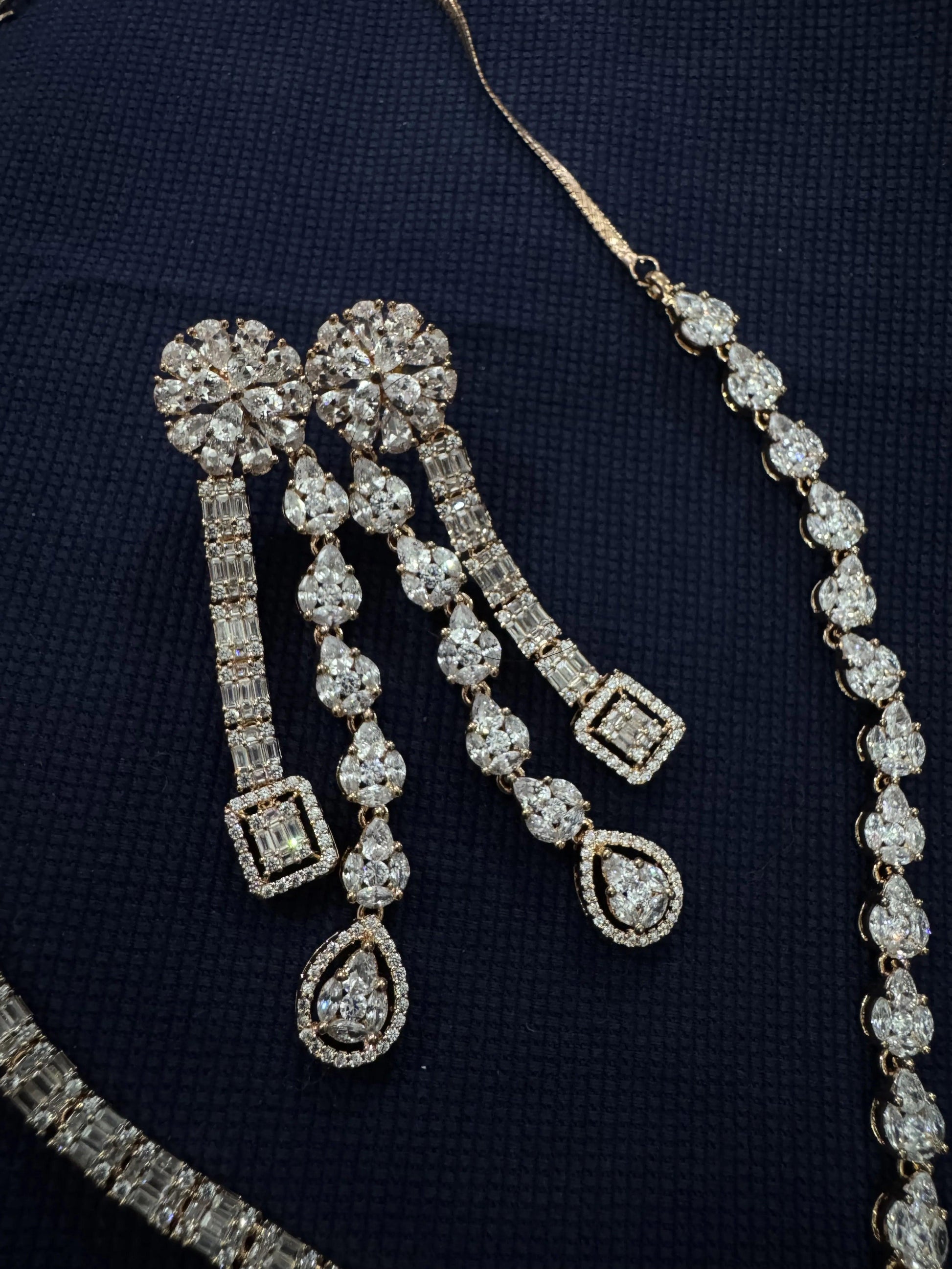 Cubic Zirconia Silver Plated Necklace Set 10015 - Jewelit
