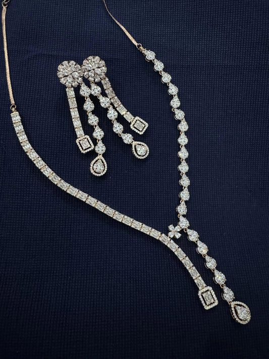 Cubic Zirconia Silver Plated Necklace Set 10015 - Jewelit