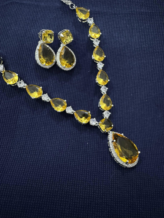 Cubic Zirconia Silver Plated Necklace Set 10016 - Jewelit