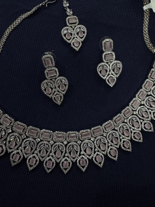 Cubic Zirconia Silver Plated Necklace Set 10017 - Jewelit