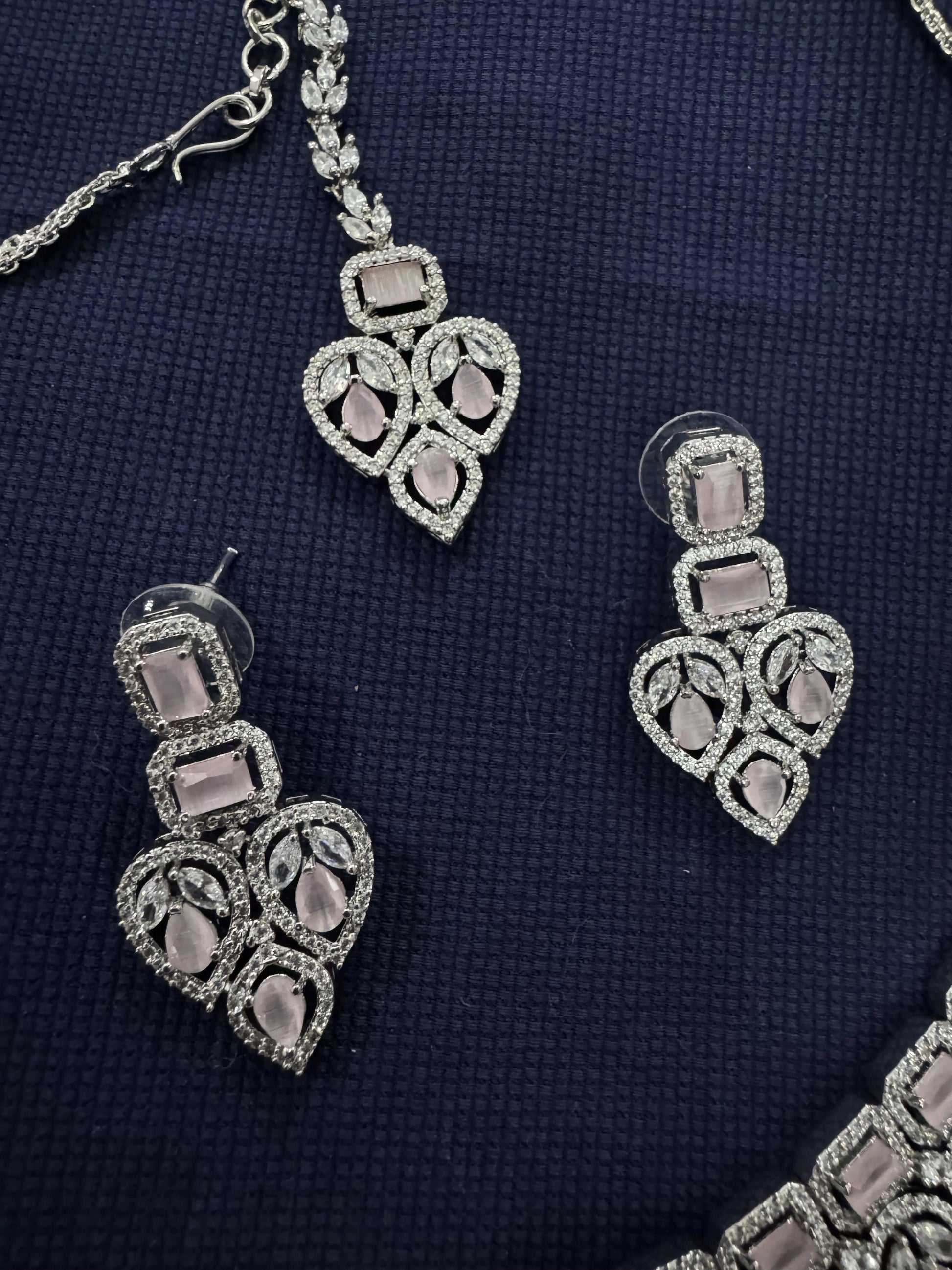 Cubic Zirconia Silver Plated Necklace Set 10017 - Jewelit