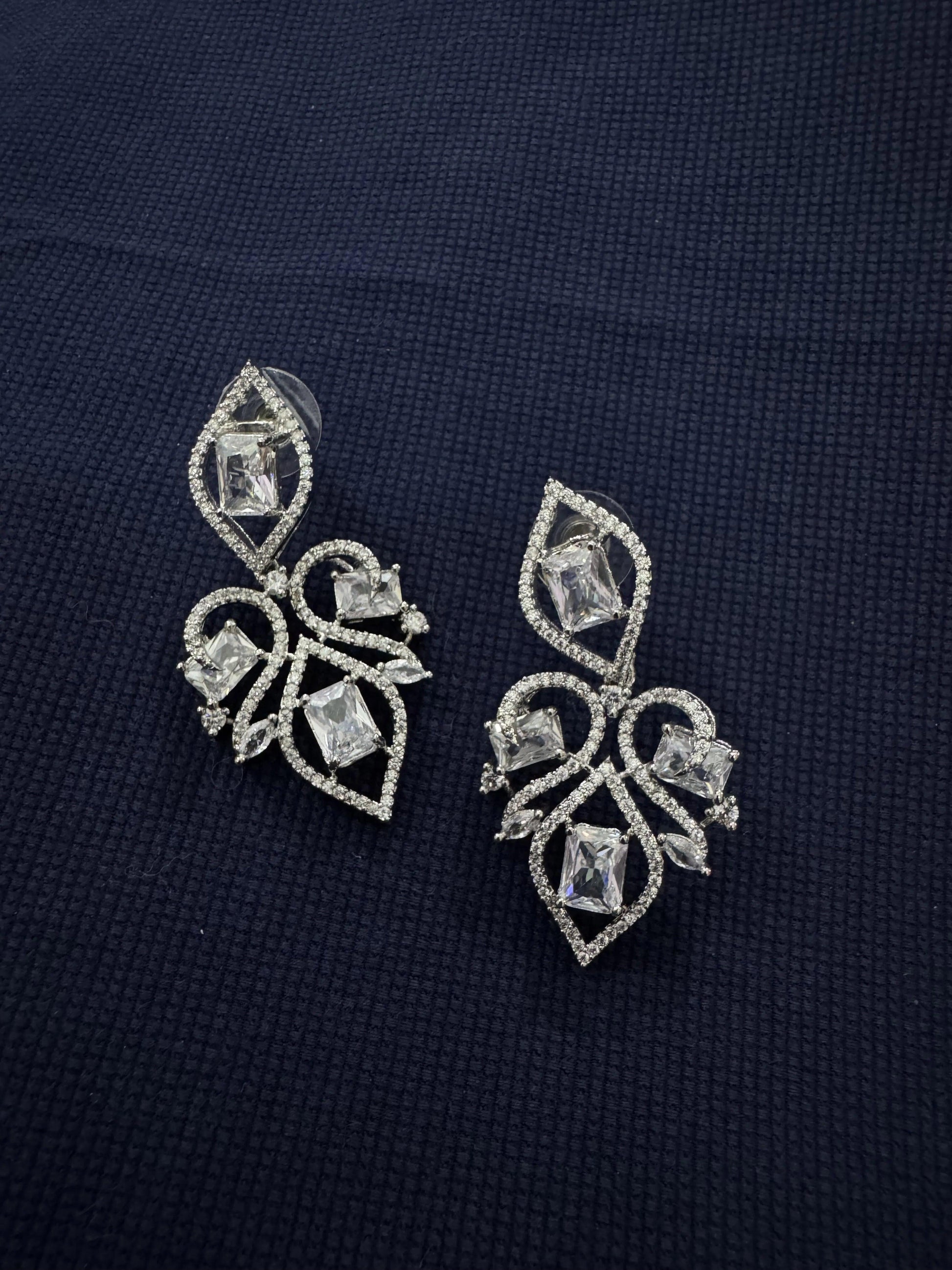 Cubic Zirconia Silver Plated Necklace Set 10018 - Jewelit
