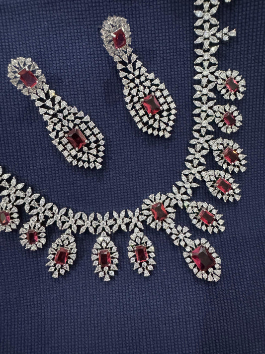 Cubic Zirconia Silver Plated Necklace Set 10024 - Jewelit