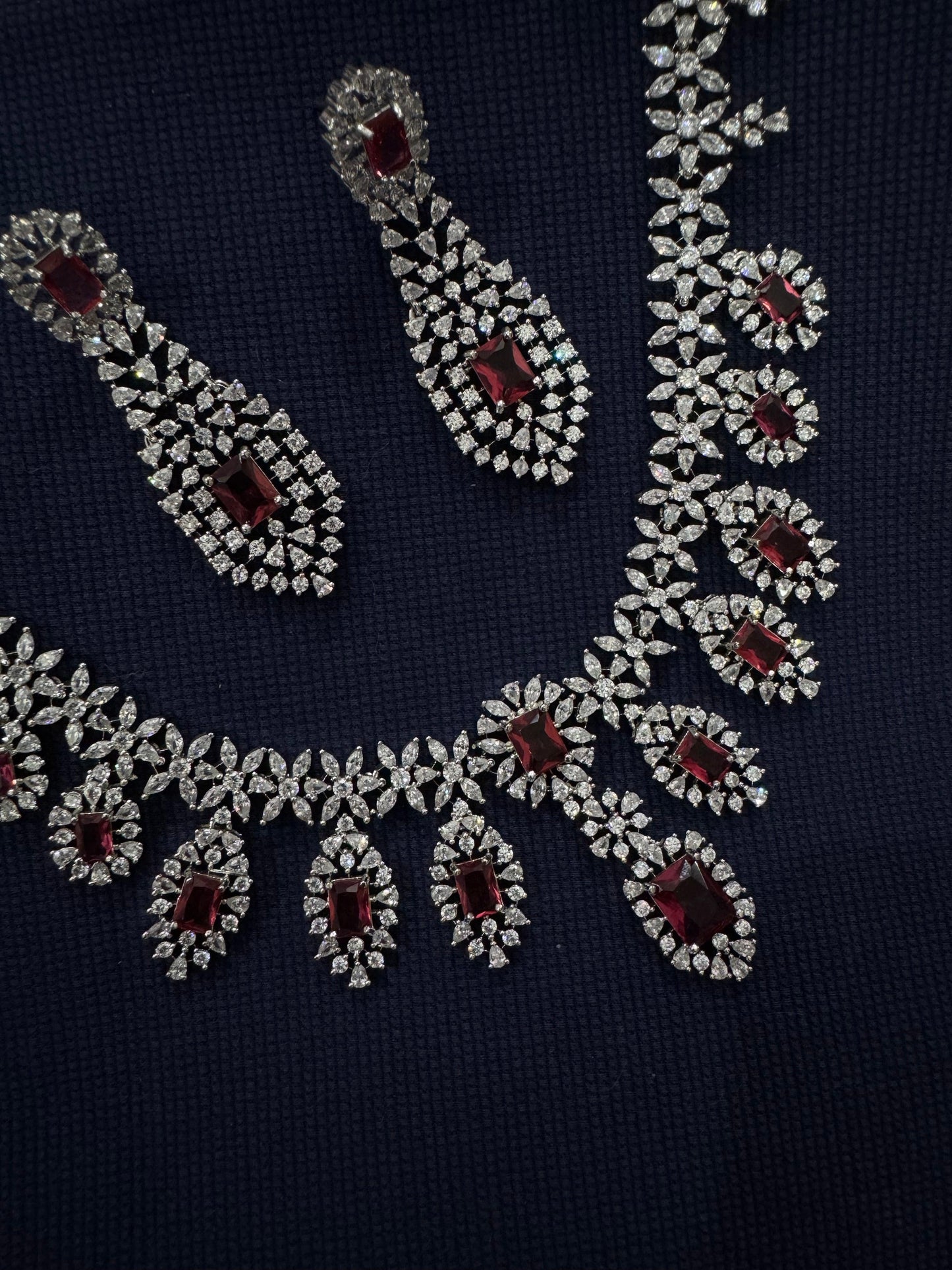 Cubic Zirconia Silver Plated Necklace Set 10024 - Jewelit