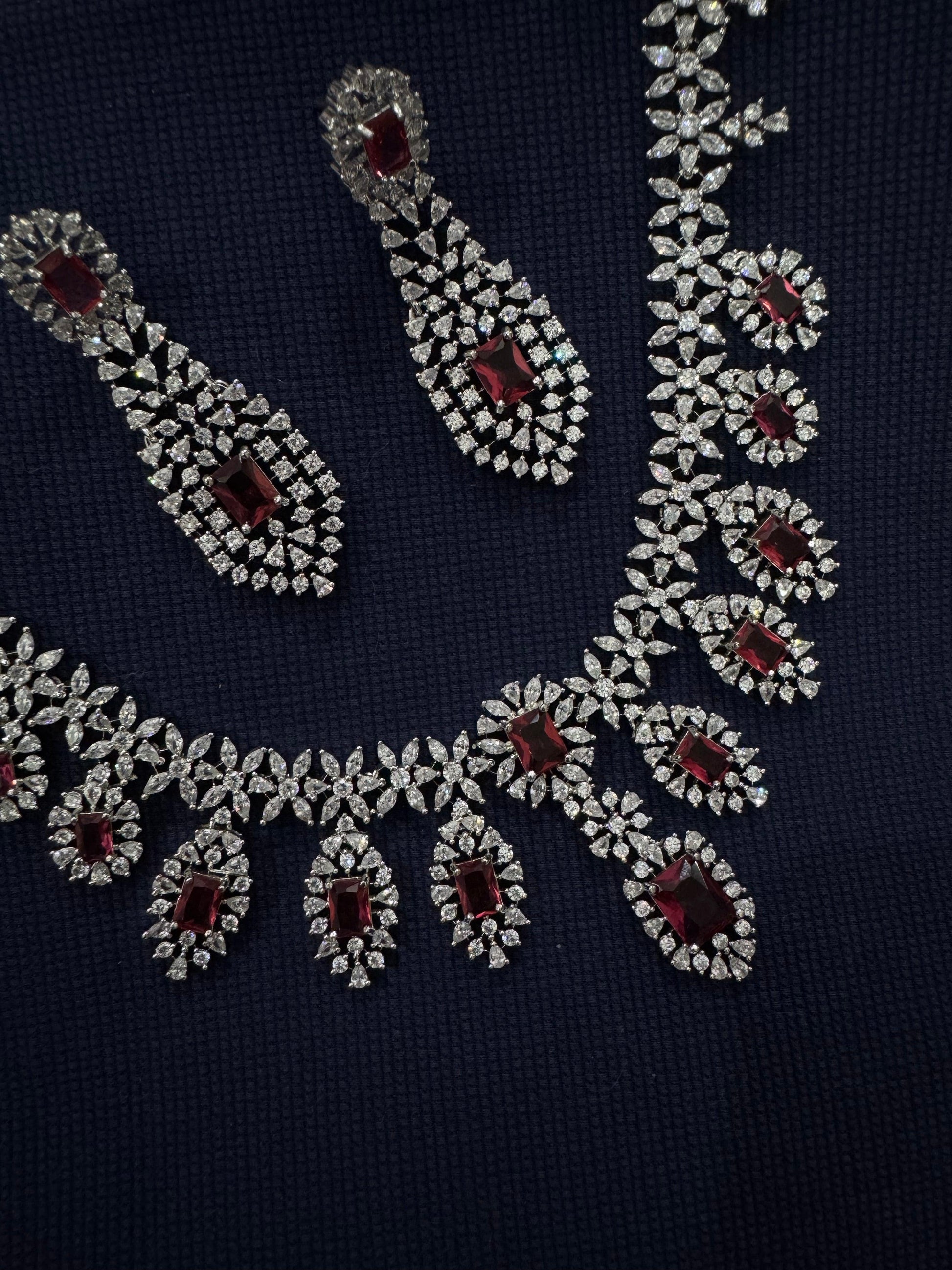 Cubic Zirconia Silver Plated Necklace Set 10024 - Jewelit