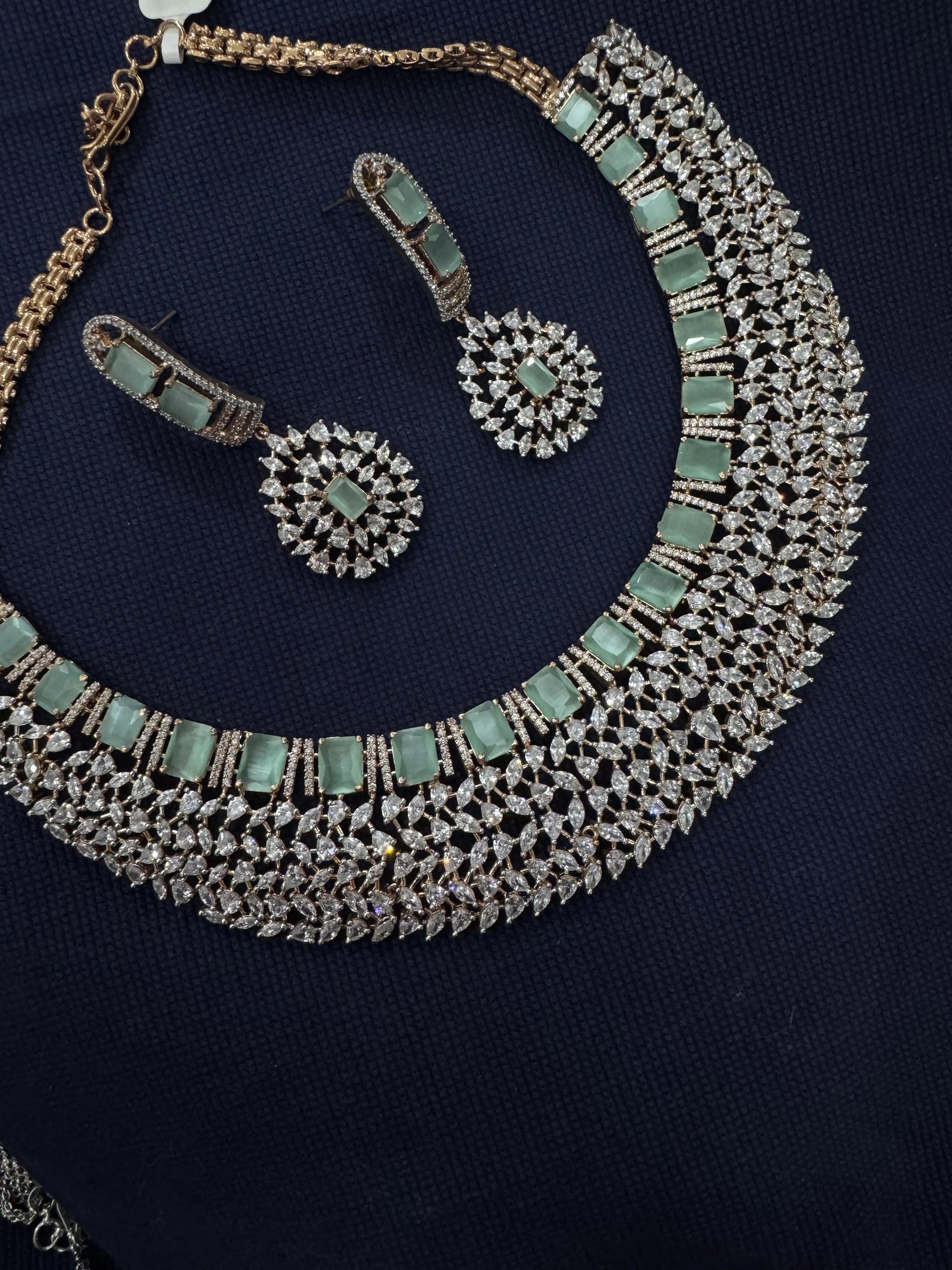 Cubic Zirconia Silver Plated Necklace Set 10020 - Jewelit
