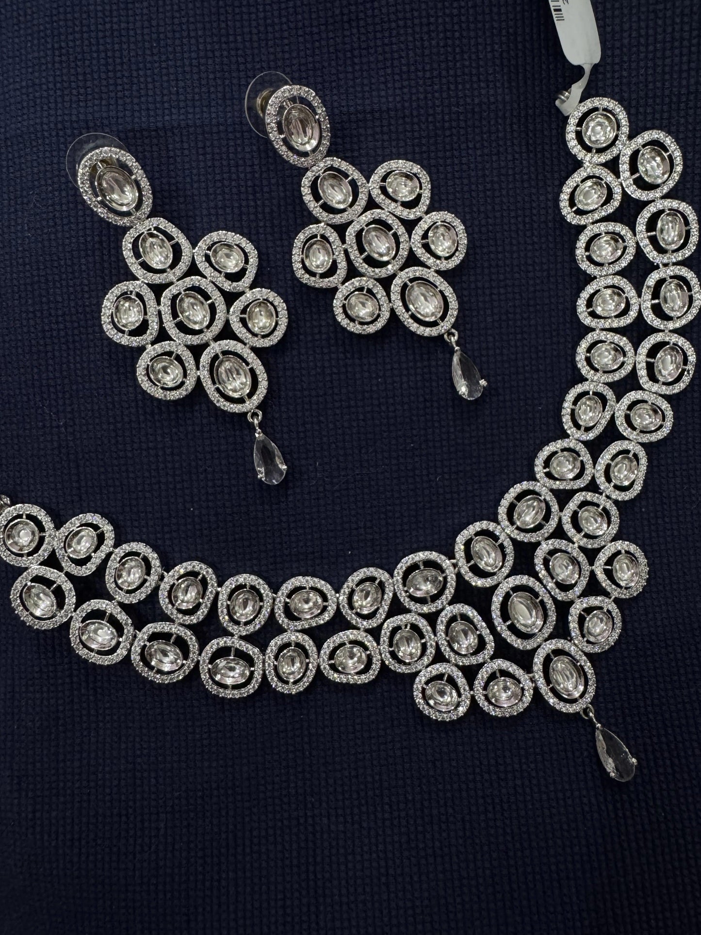 Cubic Zirconia Silver Plated Necklace Set 10021 - Jewelit