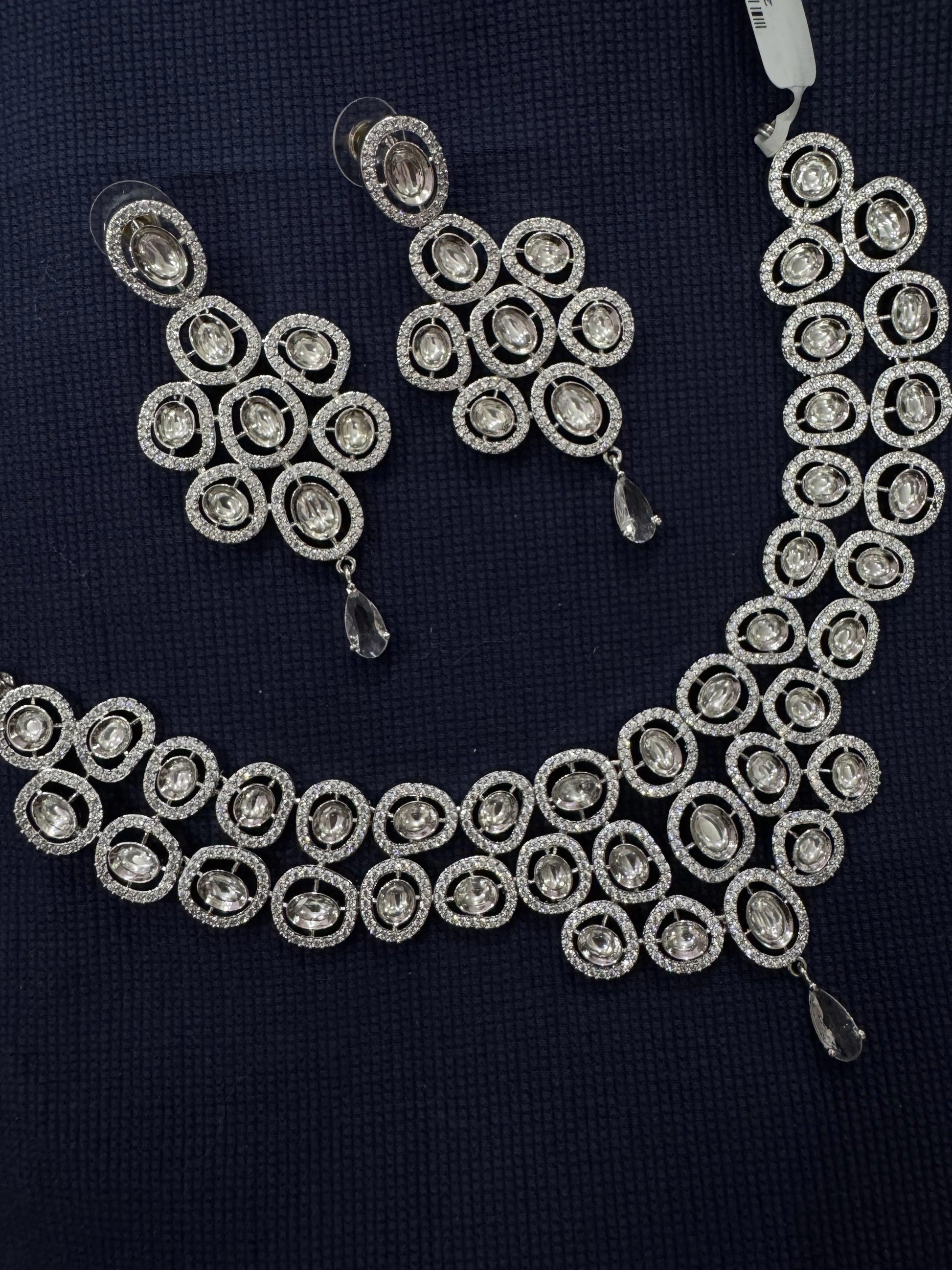 Cubic Zirconia Silver Plated Necklace Set 10021 - Jewelit