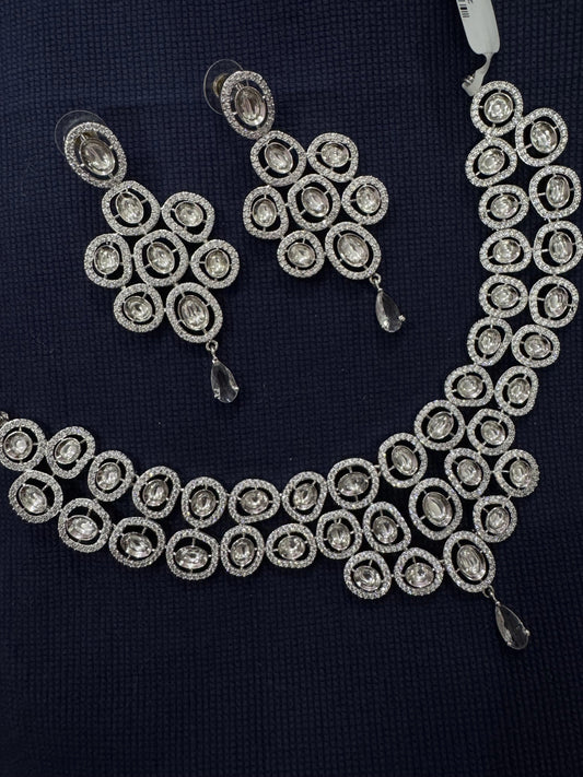 Cubic Zirconia Silver Plated Necklace Set 10021 - Jewelit