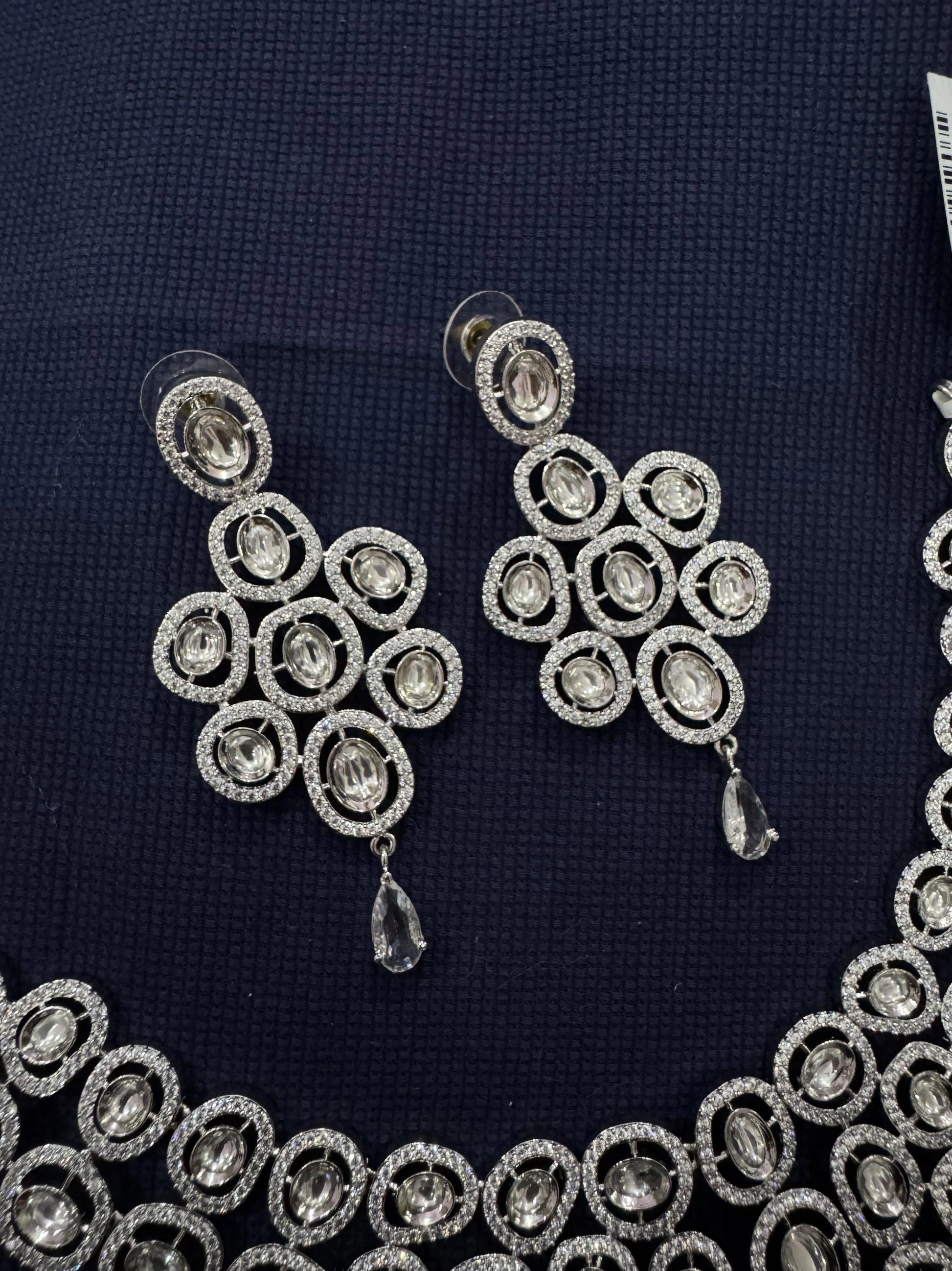 Cubic Zirconia Silver Plated Necklace Set 10021 - Jewelit