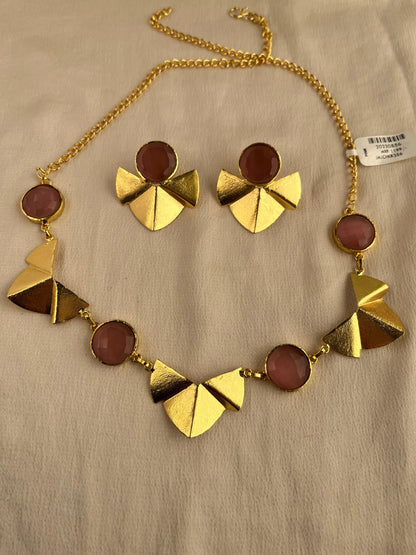 Gold Spirited 18K Plated Contemporary Necklace Set 10005 - Jewelit