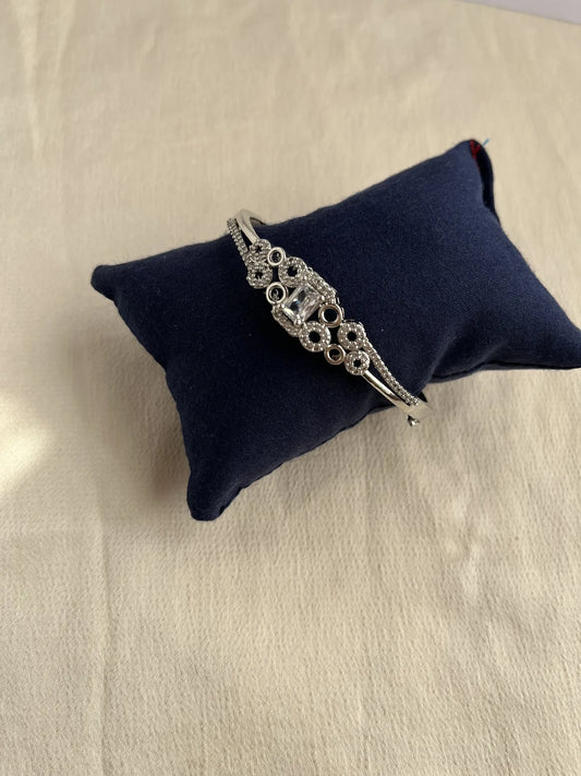 Women Cuff Style Cubic Zirconia Silver Plated Bracelet