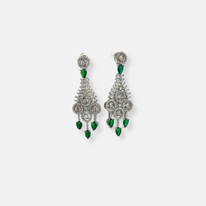Classic Emerald Waterfall Cubic Zirconia Necklace Set With Danglers